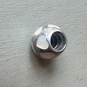 Sterling Silver Heart Charm Bead with White Enamel Hearts
